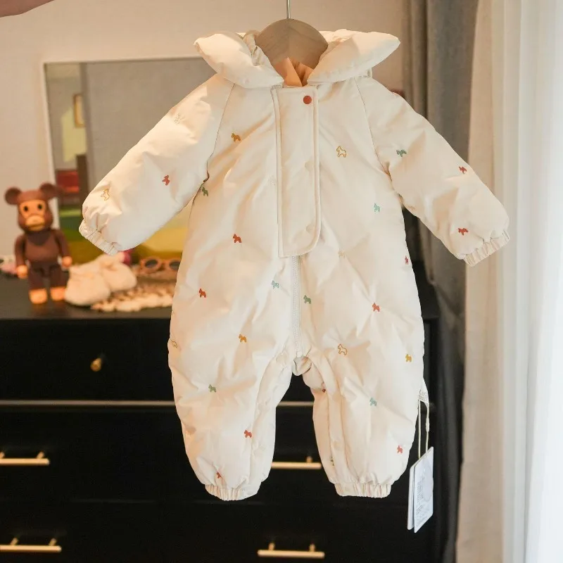 Infants and Toddlers Thickened Cotton Jackets Baby Girls Hooded Onesies Winter Romper Warm and Go Out Cotton-padded Clothes