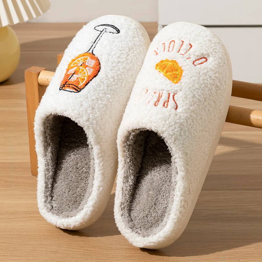 Fashion Exquisite Embroidered Cup Pattern Women's Winter Slippers Indoor Soft Sole Warm Comfy Leisure Bedroom Home Cotton Shoes image 3