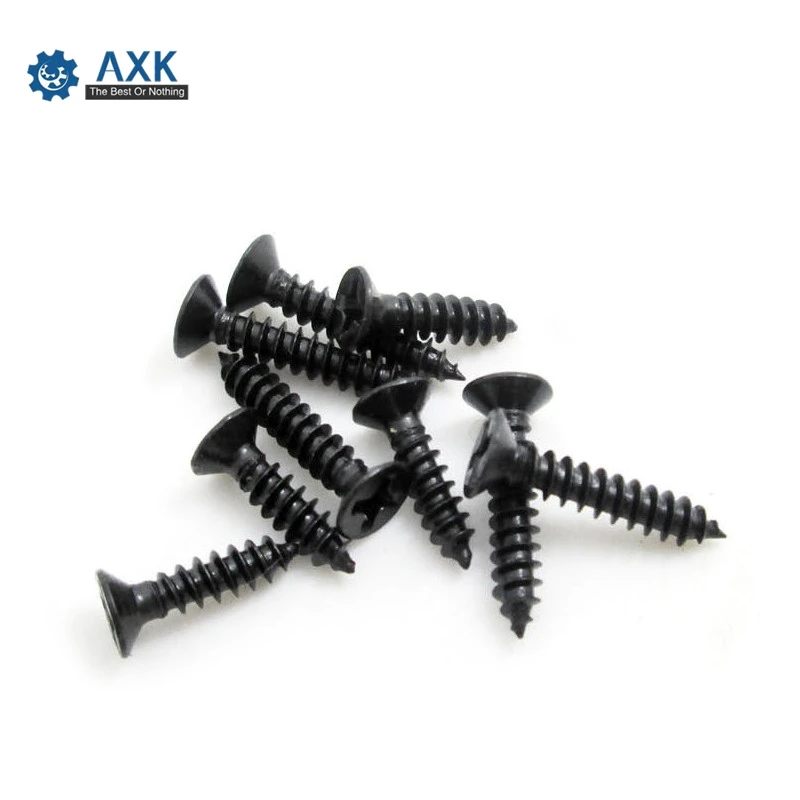 100Pcs M1 M1.2 M1.4 M1.7 M2 M2.3 M2.6 DIN7982 KA Black Self-tapping Screws Countersunk Flat Head Electronic Small Screws SS12