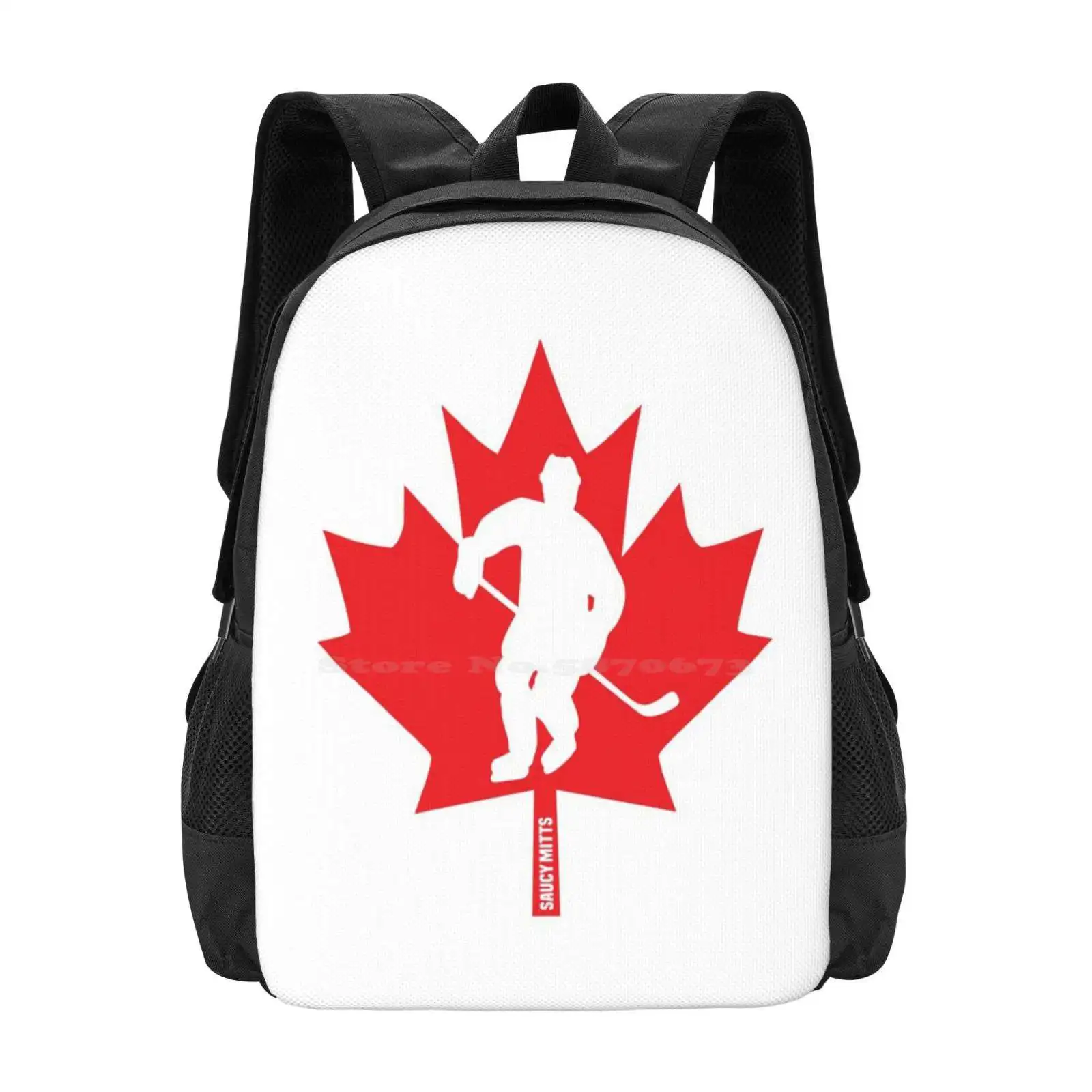 Mochilas escolares de hoja de arce para jugador, mochila para portátil de viaje, Hockey sobre hielo, manoplas de platillo de hoja de arce, jugador canadiense