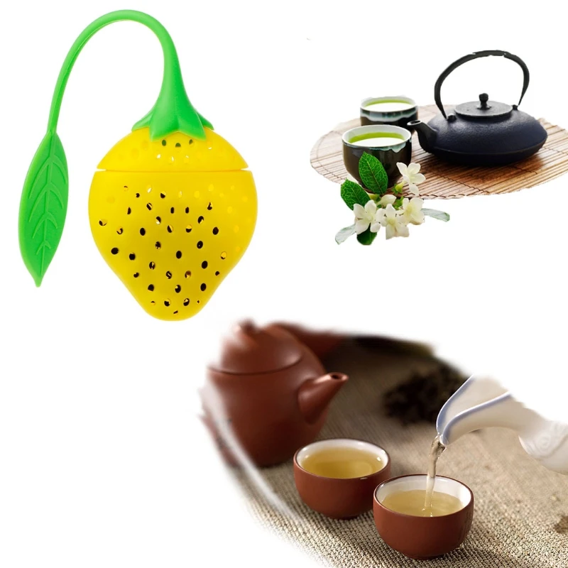 น่ารักซิลิโคนสตรอเบอร์รี่ชากรองใบสมุนไพรเครื่องเทศ Infuser กรอง Diffuser Drop Shipping
