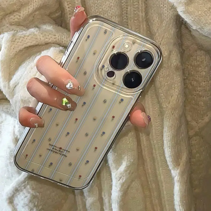 New Vertical Stripe Small Flowers Phone Case For Samsung S24 S23 Ultra Plus A55 A54 A15 A14 A25 A35 A52 A53 5G S22 S21FE Cover