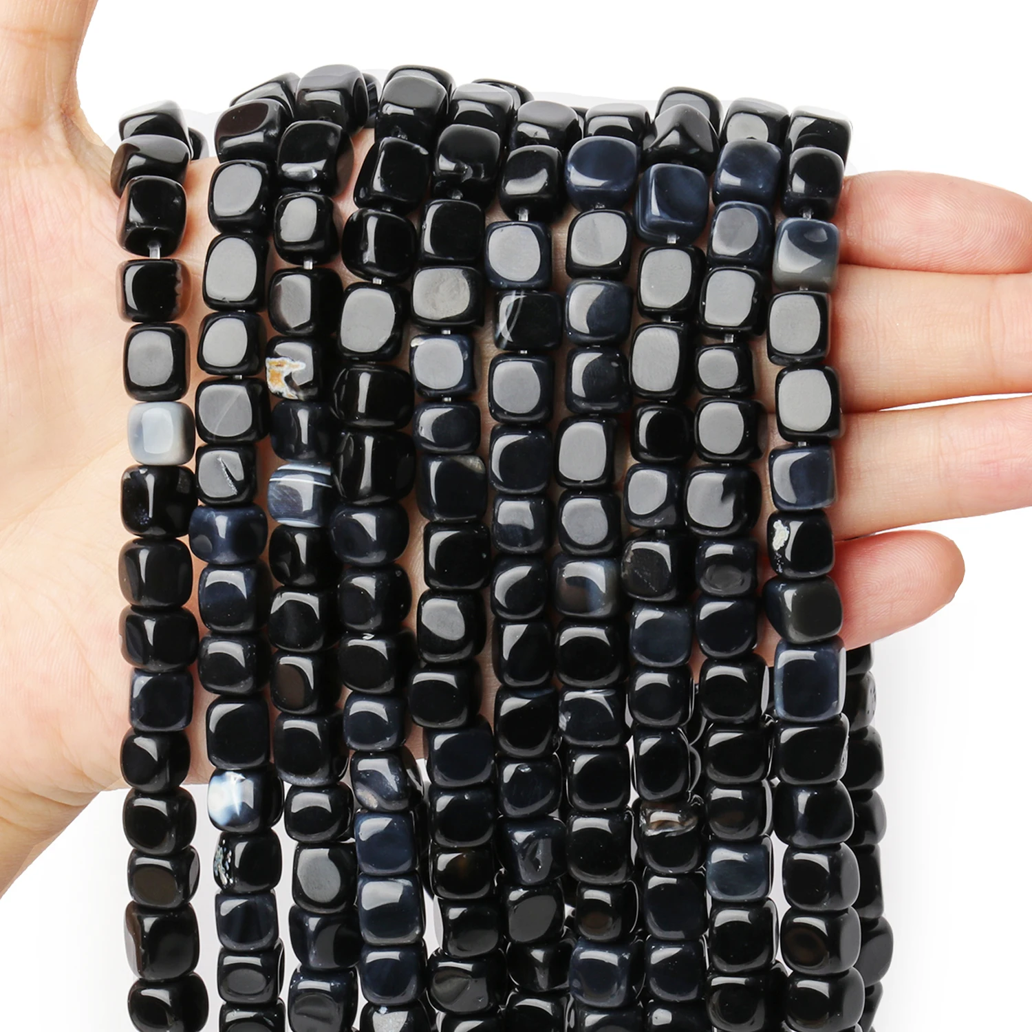 8x8mm Square Black Onyx Bead Natural Stone Cube Agate Loose Spacer Beads for Jewelry Making Supplies DIY Charms Bracelets 15\'\'