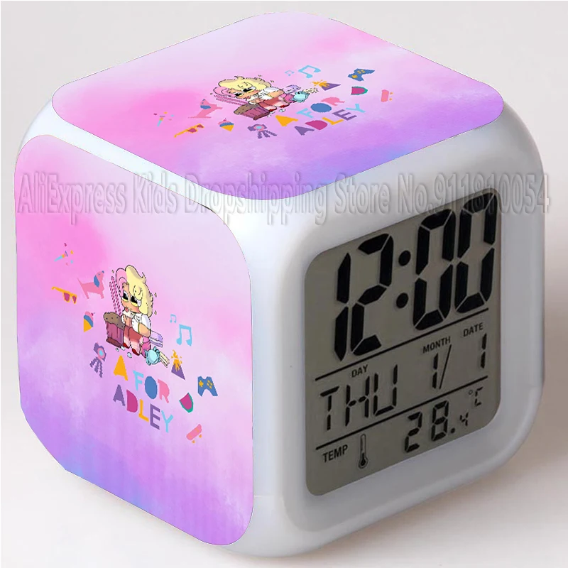 A for Adley Catoon Digital Led Watch Unicorn Ice Cream Desktop Clock Rainbow Color Light Vintage Desk Clock Children Square