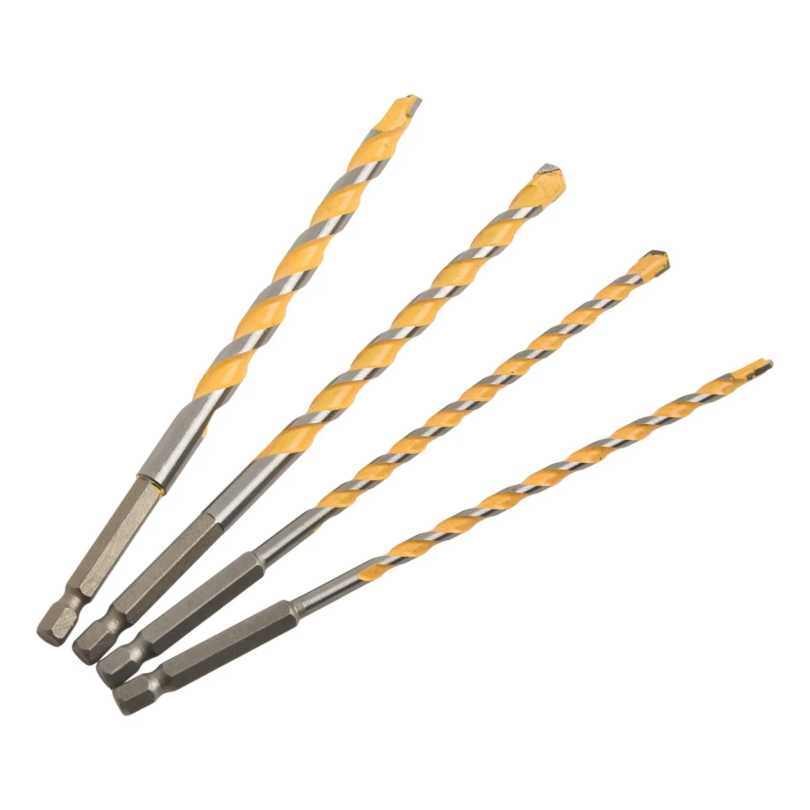 

4 Piece Carbide Drill Bits with Hex Shank 160mm Length Suitable for Drilling Various Materials Including Concrete