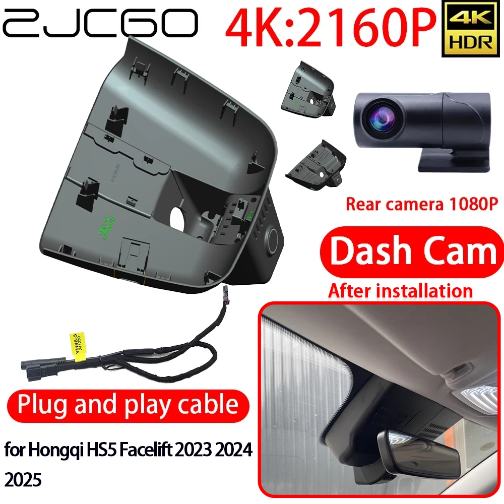 

ZJCGO 4K Car DVR Dash Cam Wifi Front Rear Sony Lens Camera 24h Monitor for Hongqi HS5 Facelift 2023 2024 2025