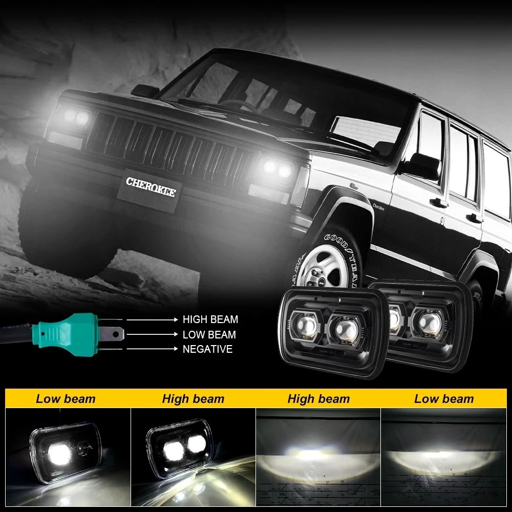 LOYO Replacement Front Lamp Drl Truck Led Light Rectangular 5X7 Headlights Off-Road Pickup for 1984-2001 Jeep Cherokee XJ