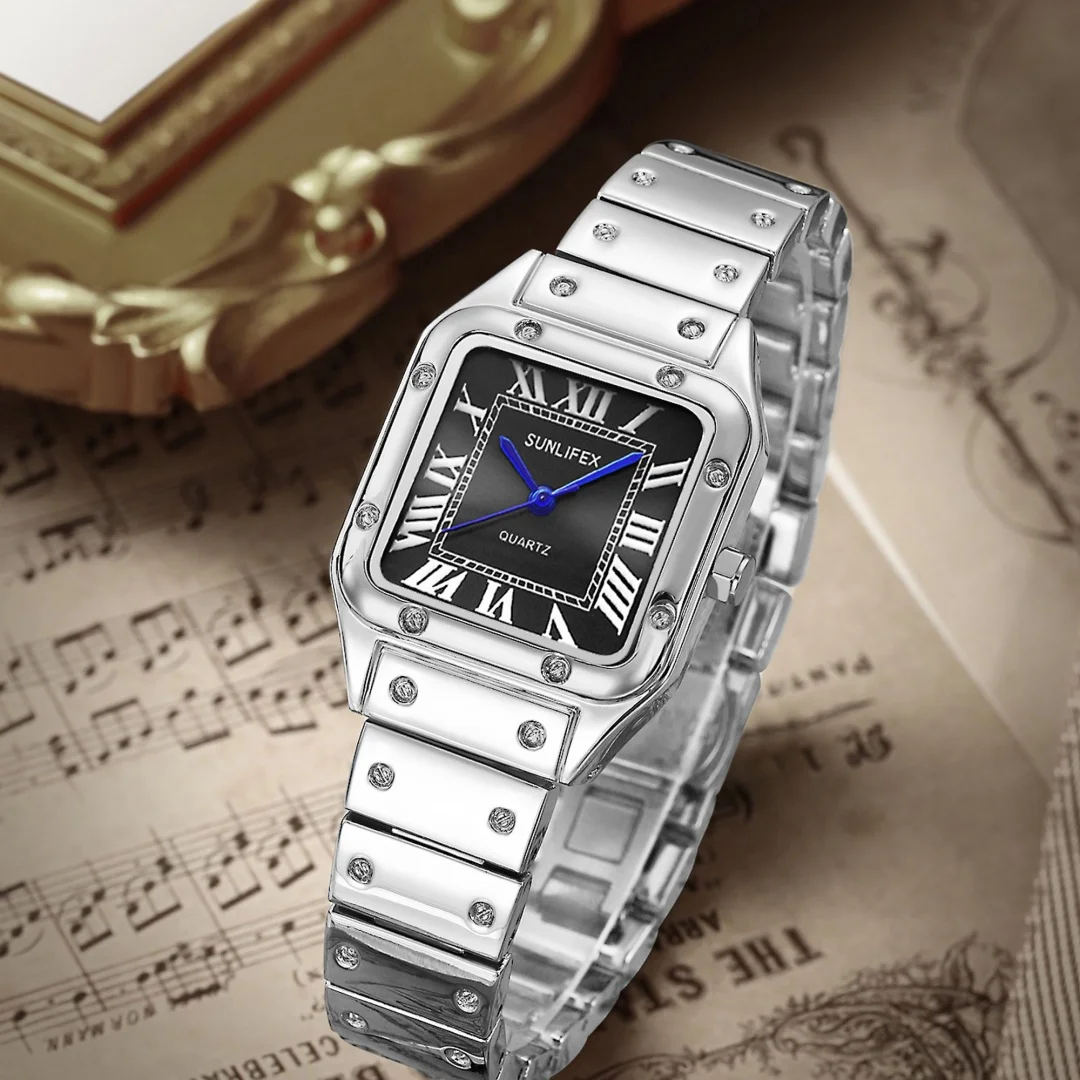 สแควร์ผู้หญิงนาฬิกาสุภาพสตรีควอตซ์นาฬิกานาฬิกาข้อมือหญิงสแตนเลสสตีลไม้ไผ่ Casual Lady นาฬิกานาฬิกา Relogio Feminino