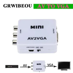 GRWIBEOU HD AV2VGA Video Converter Box Mini AV RCA CVBS To VGA Video Adapter With 3.5mm Audio To PC HDTV Converter