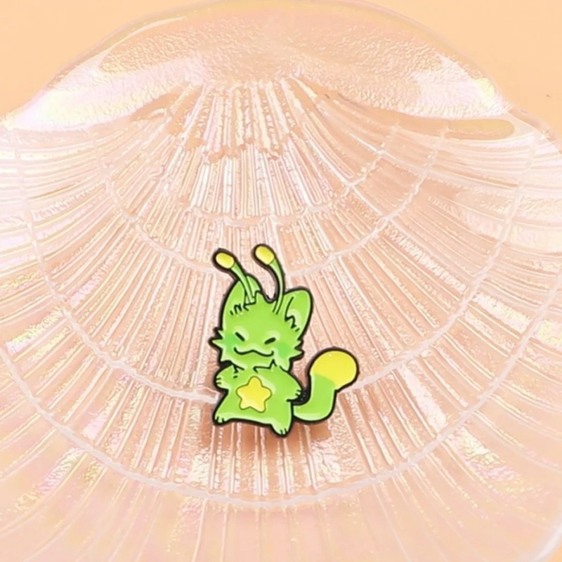 Green Cat Enamel Pin Lapel Pin Funny Alien Brooches For Women Clothing Decoration Metal Pins Backpack Hat Badge Accessories