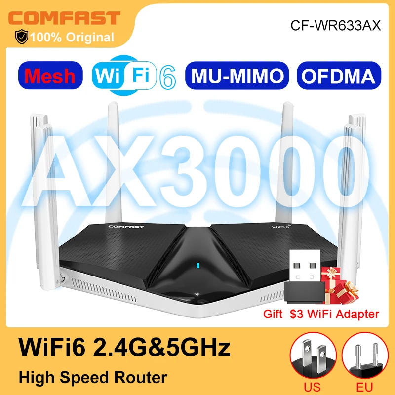 

AX3000 Wifi 6 Mesh WIFI Gigabit Router 2.4G 5GHz Dual-Band WIFI6 Wireless Signal Amplifier WiFi Repeater router with 5*RJ45 port