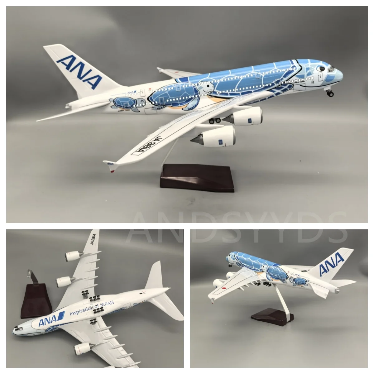 

Air Japan ANA Airlines Модель самолета Мультяшная морская черепаха Airbus 380 A380 Airways Литая под давлением смола 46 см Масштаб сувенирная игрушка-самолет W