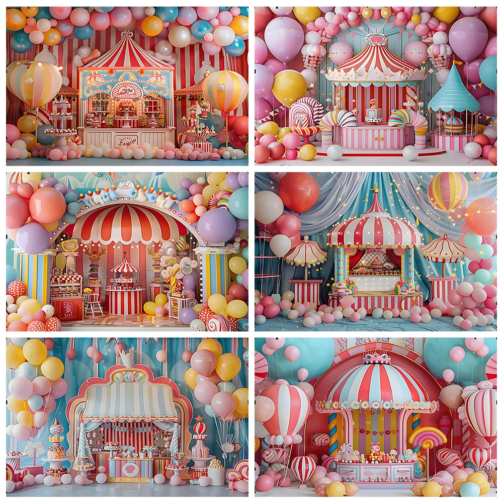 

Circus Carousel Photography Background Colourful Balloon Baby Newborn Girl Birthday Party Decor Cake Table Supplies Photo Studio