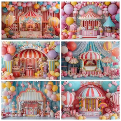 Circus Carousel Photography Background Colourful Balloon Baby Newborn Girl Birthday Party Decor Cake Table Supplies Photo Studio