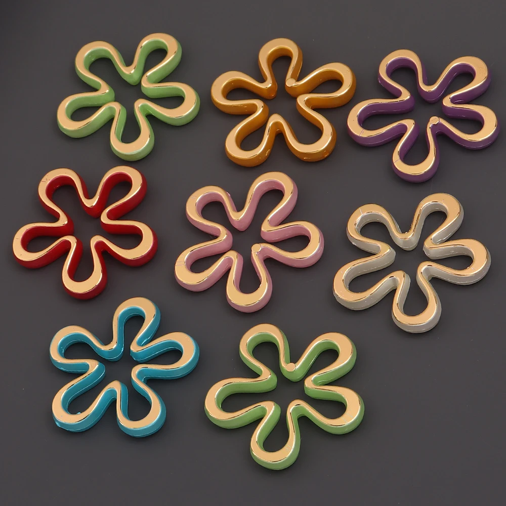 10 Stück/Set, goldfarbene, hohle Blumen-Acrylperlen, lose Perlen zum Verzieren, für die Herstellung von Schmuck, Schlüsselanhängern und Ohrringen. – Detail 6