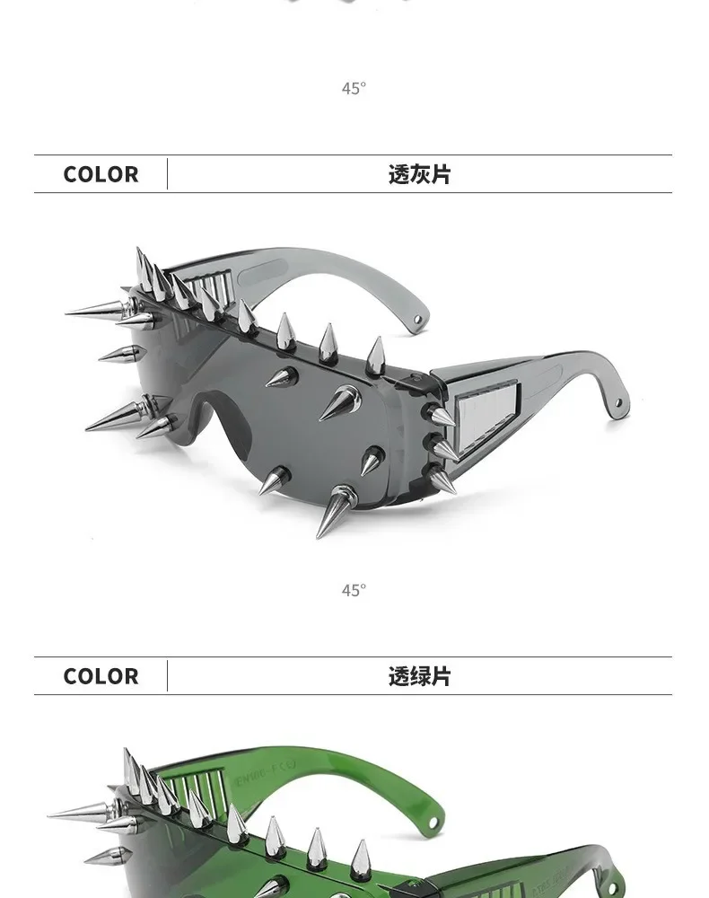 Steampunk Y2K Sonnenbrille mit großem Rahmen und Nieten für Damen und Herren, Vintage Punk Luxusmarke Designer Sonnenbrille Trend Einteilige Gläser – Detail 8