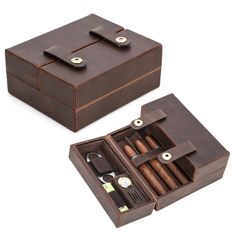 

Новый портативный хьюмидор из натуральной кожи для сигар, дорожный футляр на 7 сигар с встроенным гигрометром и увлажнителем, магнитная застежка, коробка для сигар
