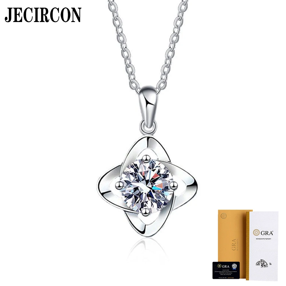

JECIRCON S925 Sterling Silver Moissanite Necklace for Women Geometric1ct Simulated Diamond Pendant Jewelry Valentine's Day Gift