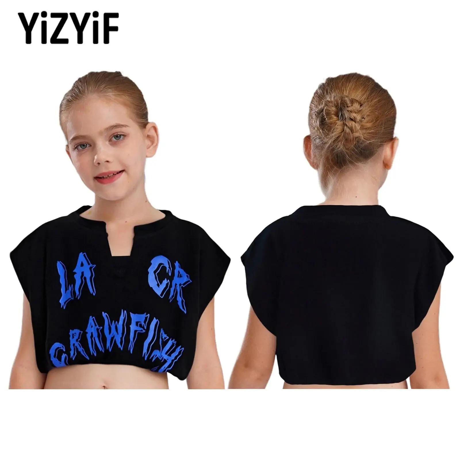 

Teen Girls Hip-Hop Jazz Dance Sports Costume Streetwear Fashion Breathable Crop Top V-Neck Sleeveless Top with Built-in Camisole