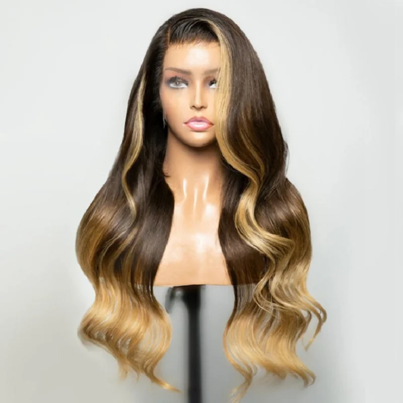 180Density 26 inch Long Highlight Body Wave 5x5 Silk Base Jewish Human Hair With BabyHair HD Lace European Hair Preplucked