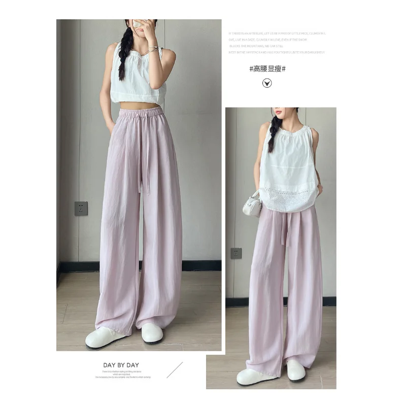 Pantalon à jambes larges en lin lavé pour femmes, été, ourlet fin et incurvé, ample, décontracté, en coton et lin