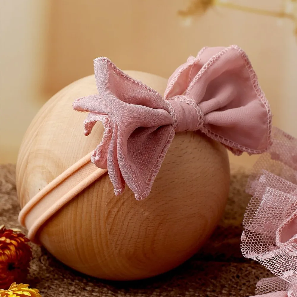 New Lace Details Newborn Romper Chiffon Material Bow Hairband Chiffon Romper Dusty Pink Photography Outfits Newborn Photography