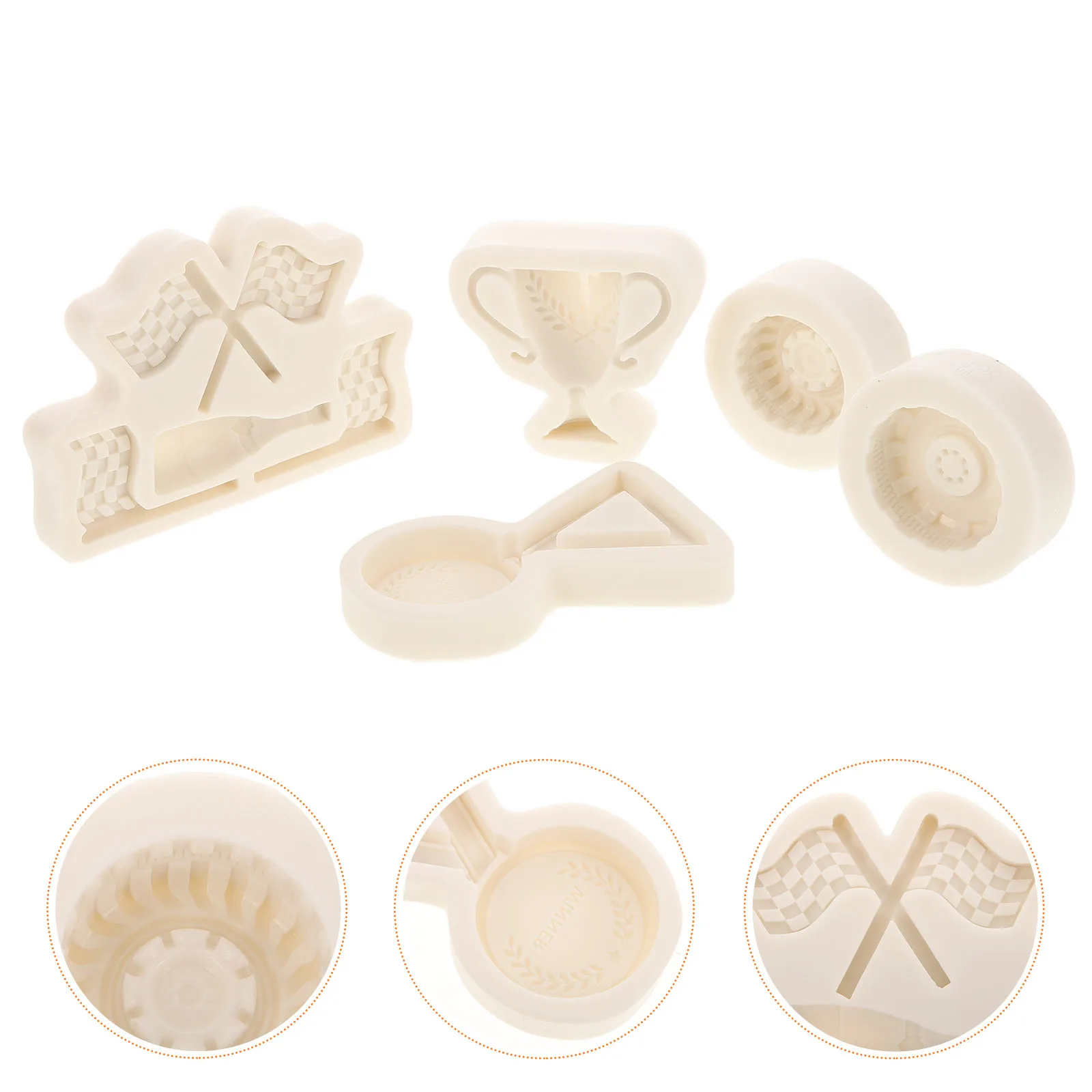 

5pcs 3D Racing Tire Trophy Mold Silicone Race Car Flag Cake Fondant Baking Tool For Diy Chocolate Cookie Decoration Party