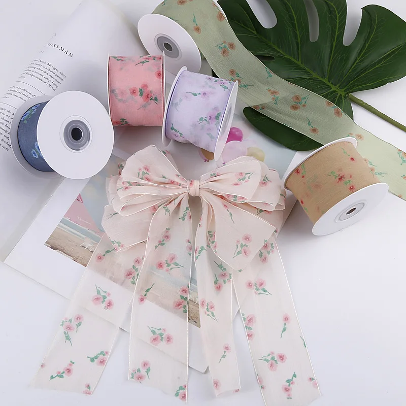 Flower Organza Slik Ribbon Sheer Chiffon Polyester Lace For Hairbows Bouquet Packing Gift Wedding Decoration Home Craft Supplies