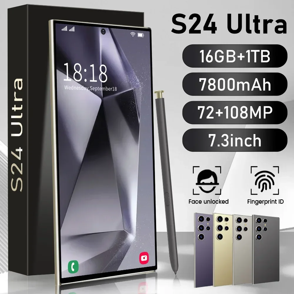 

Cellphones S24 Ultra 7.3 Inch 5G Original Smartphone 8000mAh Dual SIM Cell Phone Android 13 Global Version Smart Mobile Phones