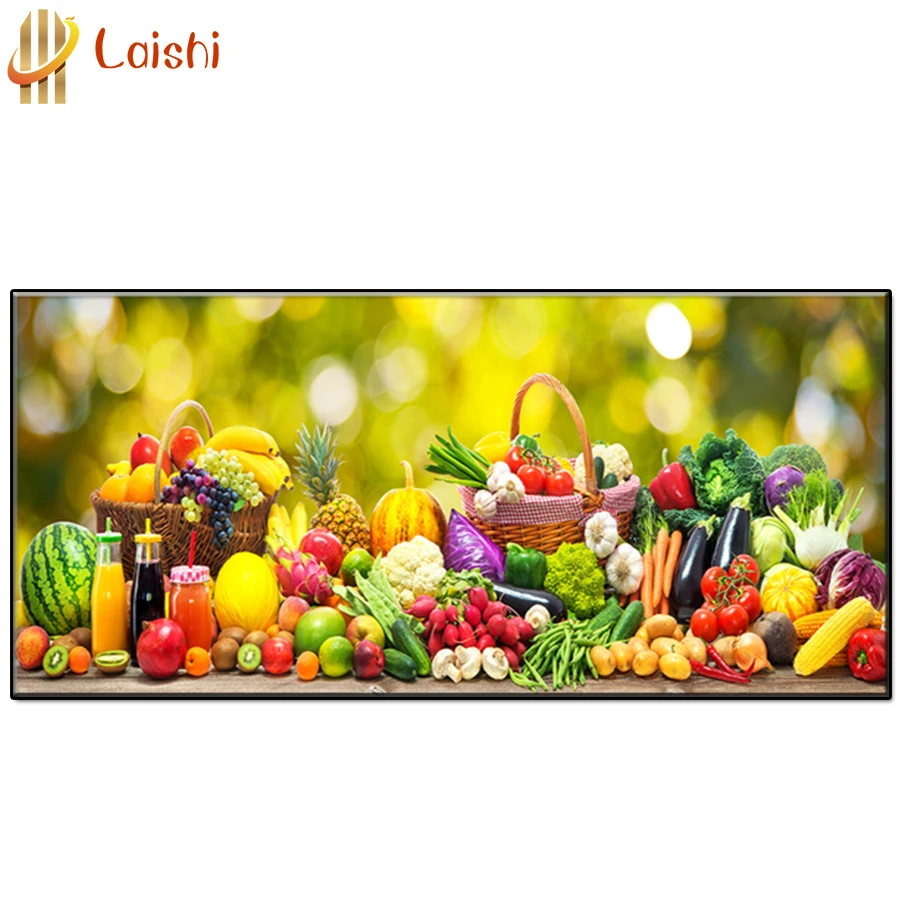 

5D DIY Large-size kitchen decoration painting, fruits and vegetables Diamond painting circle full character mosaic home decor