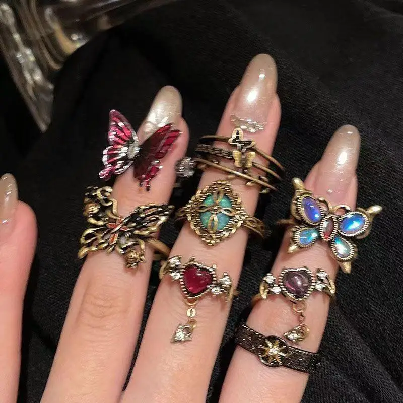 Anel de zircão de coração de demônio Y2K para mulheres ajustável vintage personalidade festa joias acessório presente