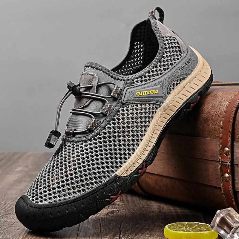 Outdoor Mesh Men Sneakers Slip On Men Loafers Breathable Summer Casual Shoes For Men Lightweight Camping Hiking Shoes