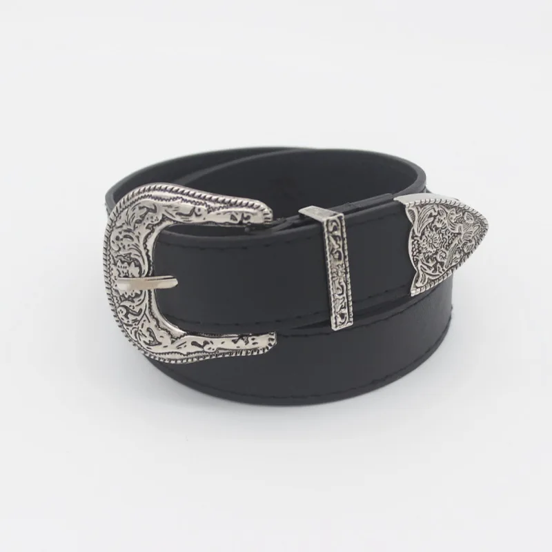 Adjustable Vintage Western Belt for Women Cowgirl Style Engraved-Buckle Belt for Jeans Pants Dresses