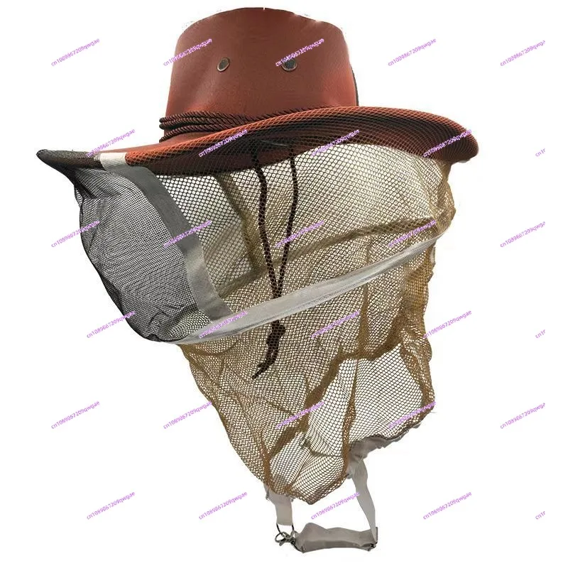 Brown Cowboy Beekeeping Hat - Extended Brim Full-Face Bee Protective Hat for Beekeepers