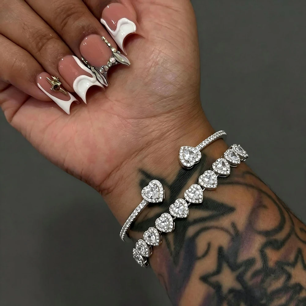 Yupsk 2 Stück/Set Rosa Blaues Herz Strass Tennis-Armband Gestapelter Schmuck für Frauen Mode Personalisierte Tägliche Accessoires – Detail 2