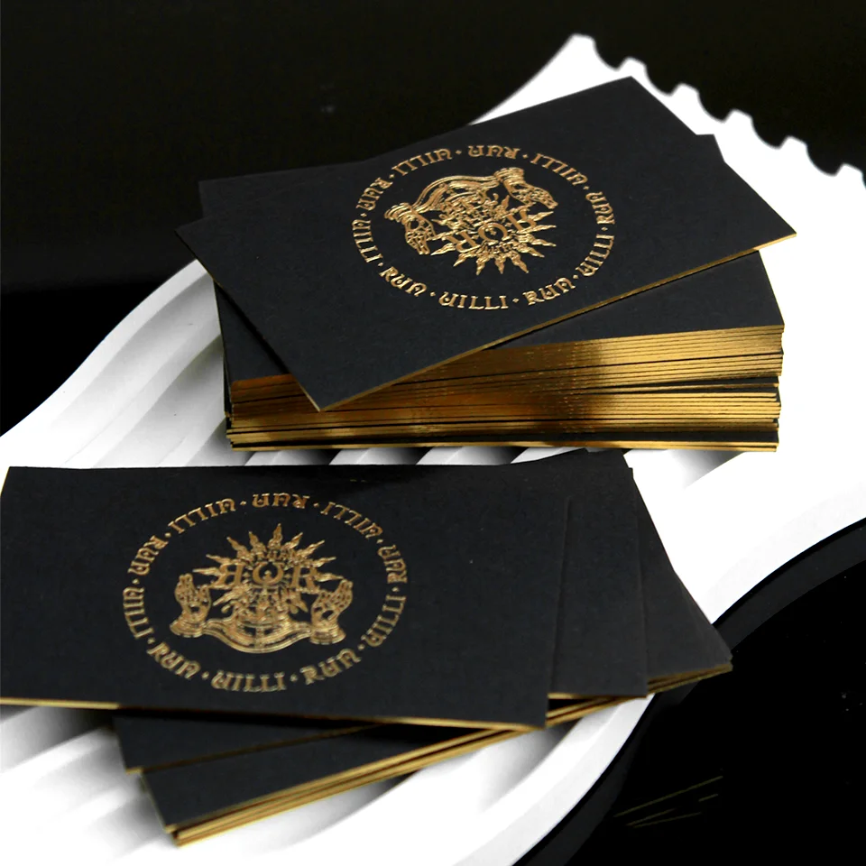 Custom Embossed LOGO Business Card Printed with QR Code Gold Foiled Edge Name Card Office Supplies Black Card Specialty Paper