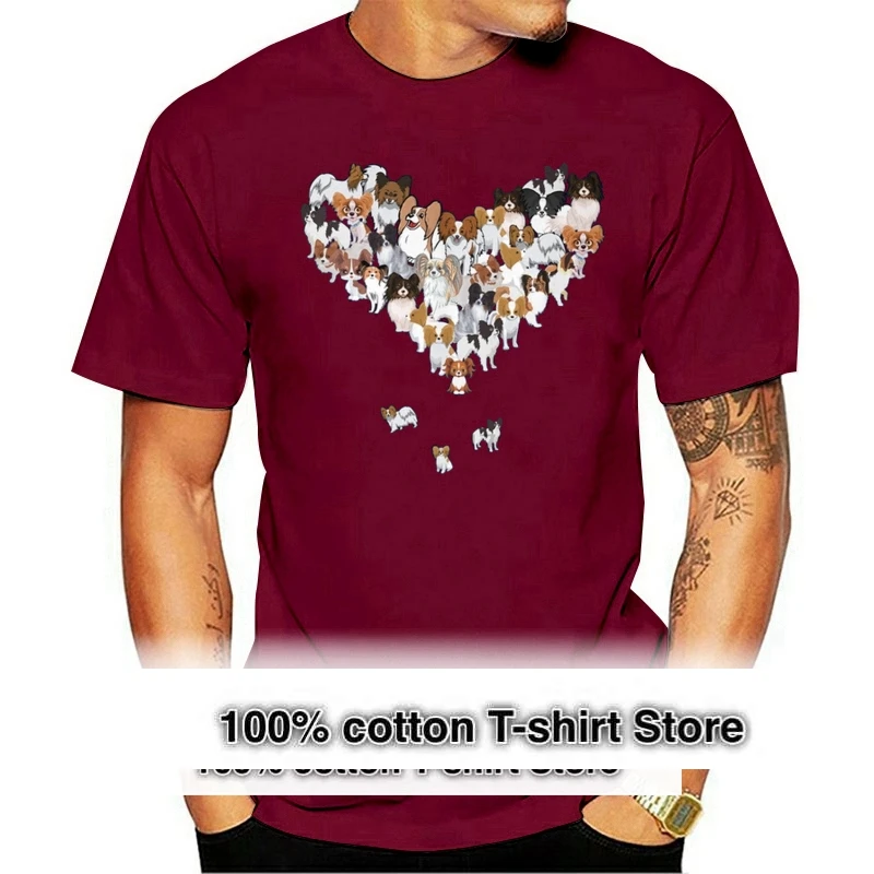 New Arrival T Shirt New Men& Short Sleeve Funny Crew Neck Papillon Dog Heart T Shirt