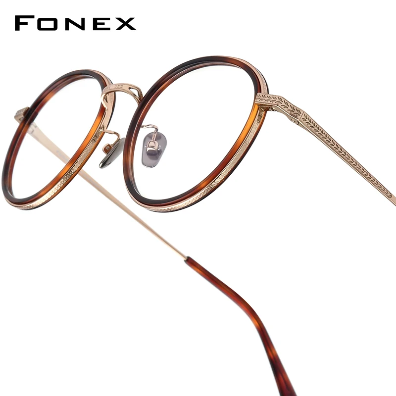 FONEX Acetate Titanium Glasses Frame Women Brand Design Vintage Retro Round Eyeglasses Men Japanese High Quality Eyewear N-027