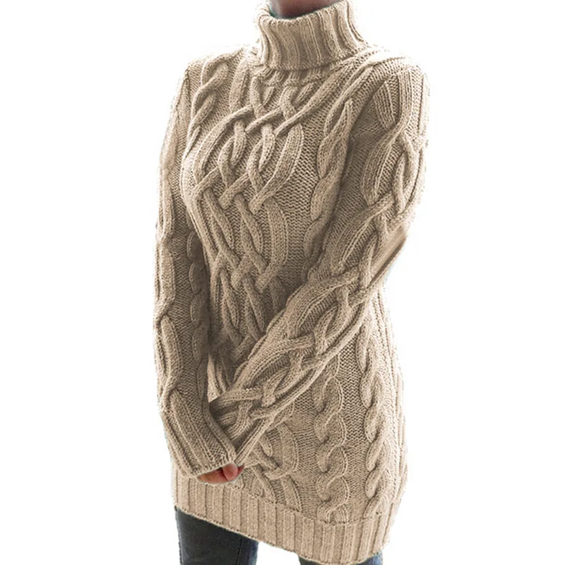 2026 Sweater, Women’s Knit Top, Autumn/Winter, Thick, Two-Fold Collar, Retro, Chunky Twisted Rib Dress
