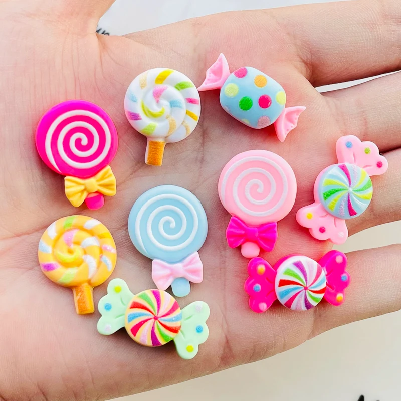 20 Pcs New Cute Kawaii Cartoon Candy Lollipop Resin Cabochon Scrapbooking DIY Jewelry Earwear Craft Decoration Accessories