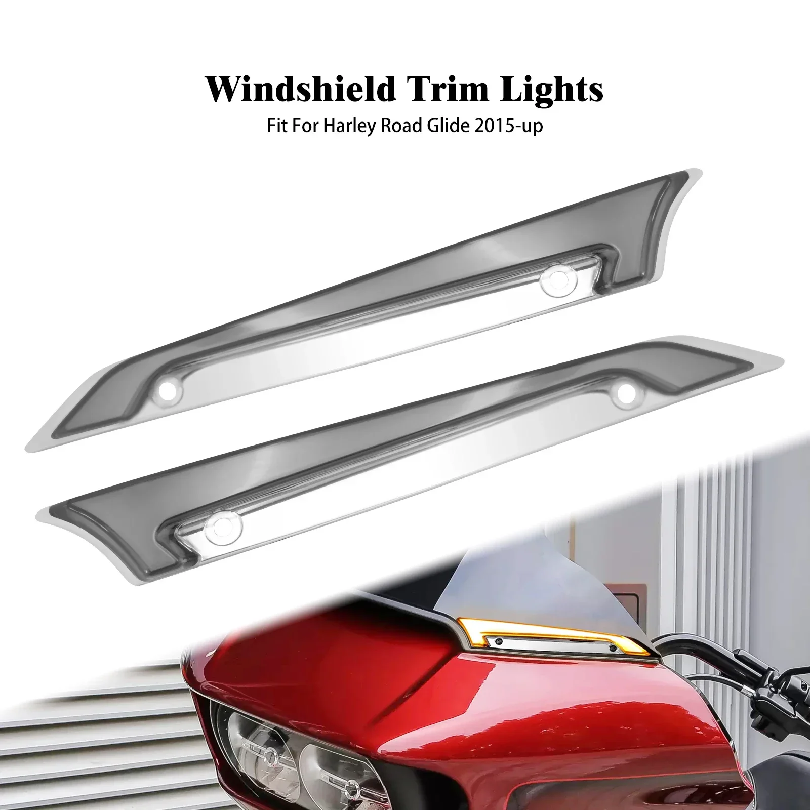 Motorcycle LED Light Windshield Decorative Lamps Turn Signals Chrome For Harley Touring Road Glides Limited FLTRK FLTRX 2015-Up