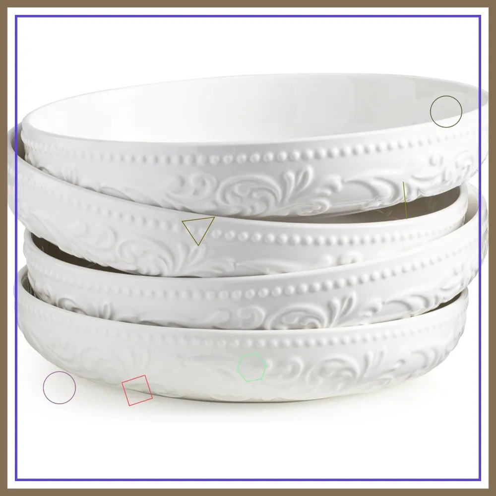 

Набор керамических мисок для пасты, 4 шт., 50 унций, большие салатники, неглубокие тарелки 9,75 дюйма, можно использовать в микроволновой печи и посудомоечной машине