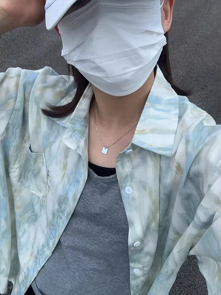 

Hawaiian Print Tie Dye Ice Silk ort Sve irt ex Summer Faionable Brand Couple Match Sun Protection Outerwear