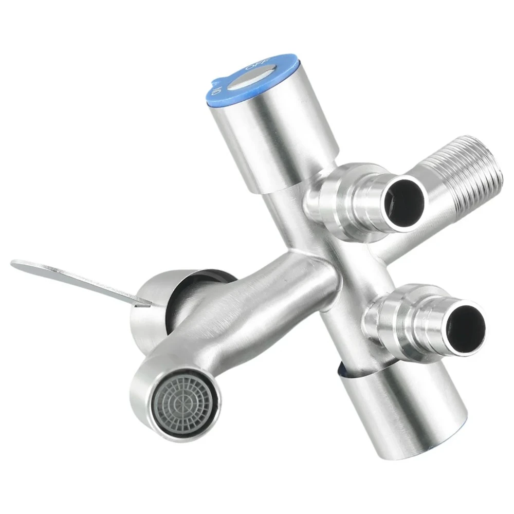 Stainless Steel Multi-function One Into Three Out Washing Machine Faucet Three Control Domestic Diverter Four-way Triangle Valve