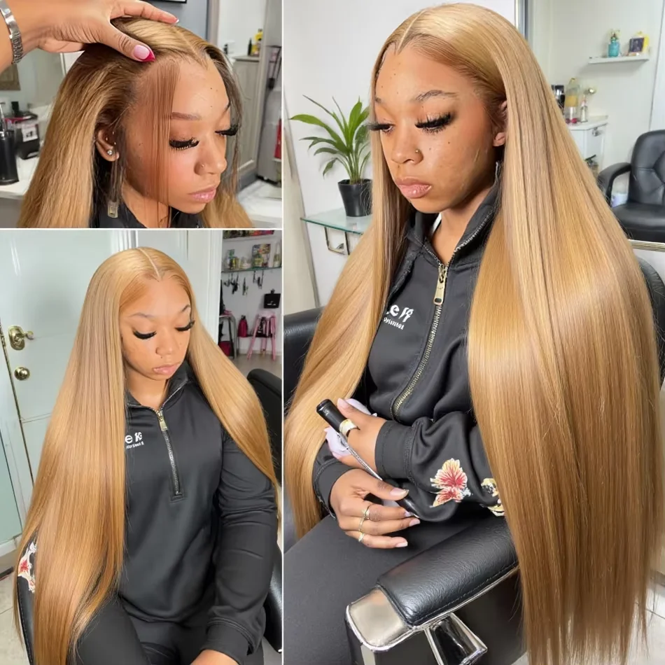 200 Density 27 Honey Blonde Colored Straight Human Hair Wigs 13x4 13X6 Hd Lace Frontal Wigs Preplucked Brazilian Hair For Women