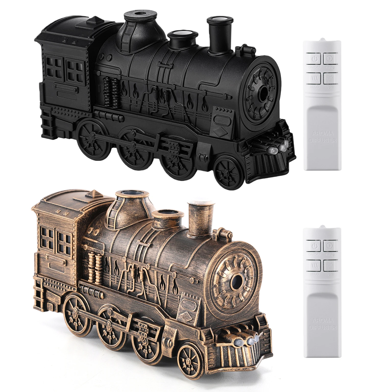 Vintage Steam Train Aroma Humidifier 300ml Dual LED Lights Continuous Intermittent Spray 2H/8H Timer Auto Off