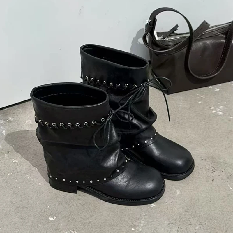Designer Women's Boots Chunky Fashion Mid Calf Shoes 2026 Winter New Chelsea Boots Walking Trend Goth Leather Mujer De Botas