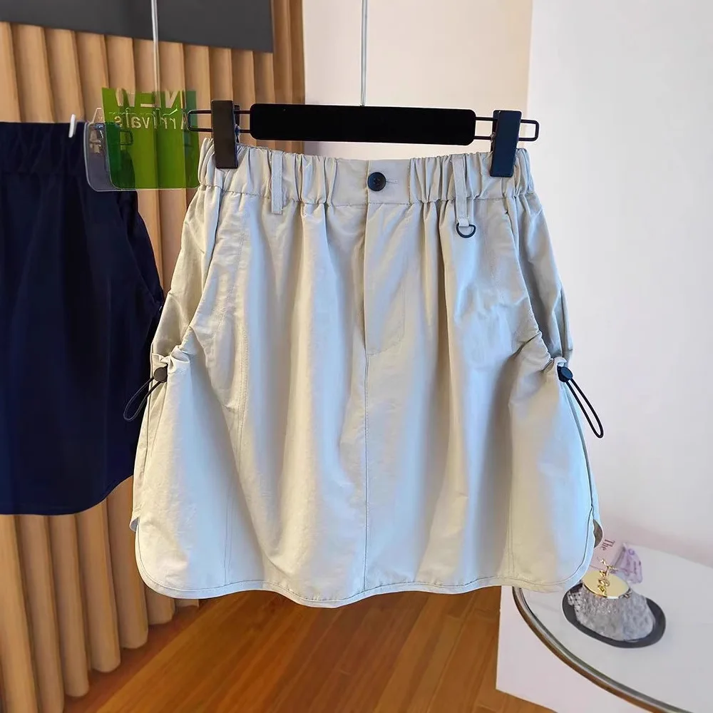 

Women's Cargo Mini Skirt with Drawstring Pockets, Elastic Waist A-Line Casual Skirt, Quick-Dry Lightweight Skirt for Daily