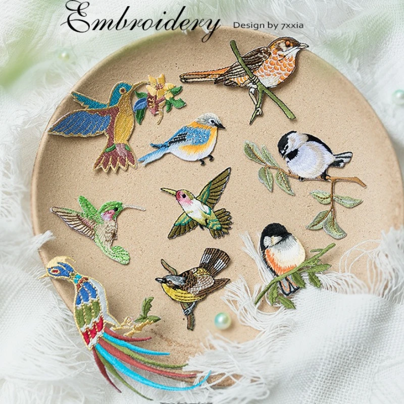 Colorful Embroidered Bird Patch With Gold Thread Peacock and Phoenix Applique Iron on Patches Clothing Patches for Backpacks DIY