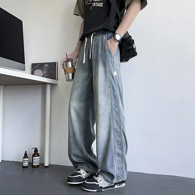 2025 여름 신상 남성 한국판 패션 텐셀 스트레치 리오셀 루즈핏 캐주얼 만능 편안한 단색 청바지